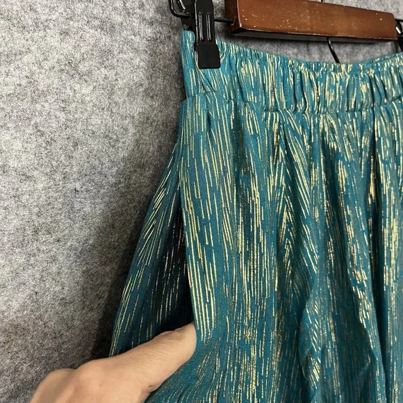 Nanette Lepore Skirt Womens M Teal Gold Pull On Elastic Waist Handkerchief Hem - Picture 4 of 16